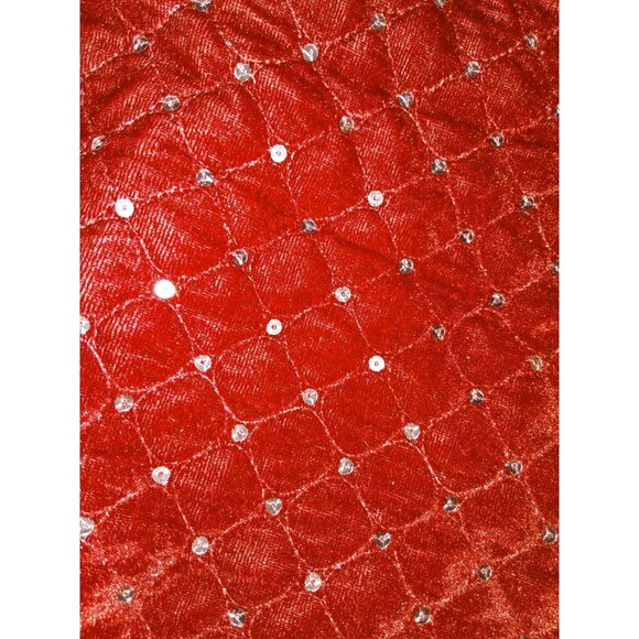 Large Double-Sided Reversible Red Embroidered Velvet Tree Skirt Sequins Velcro C - Picture 3 of 5